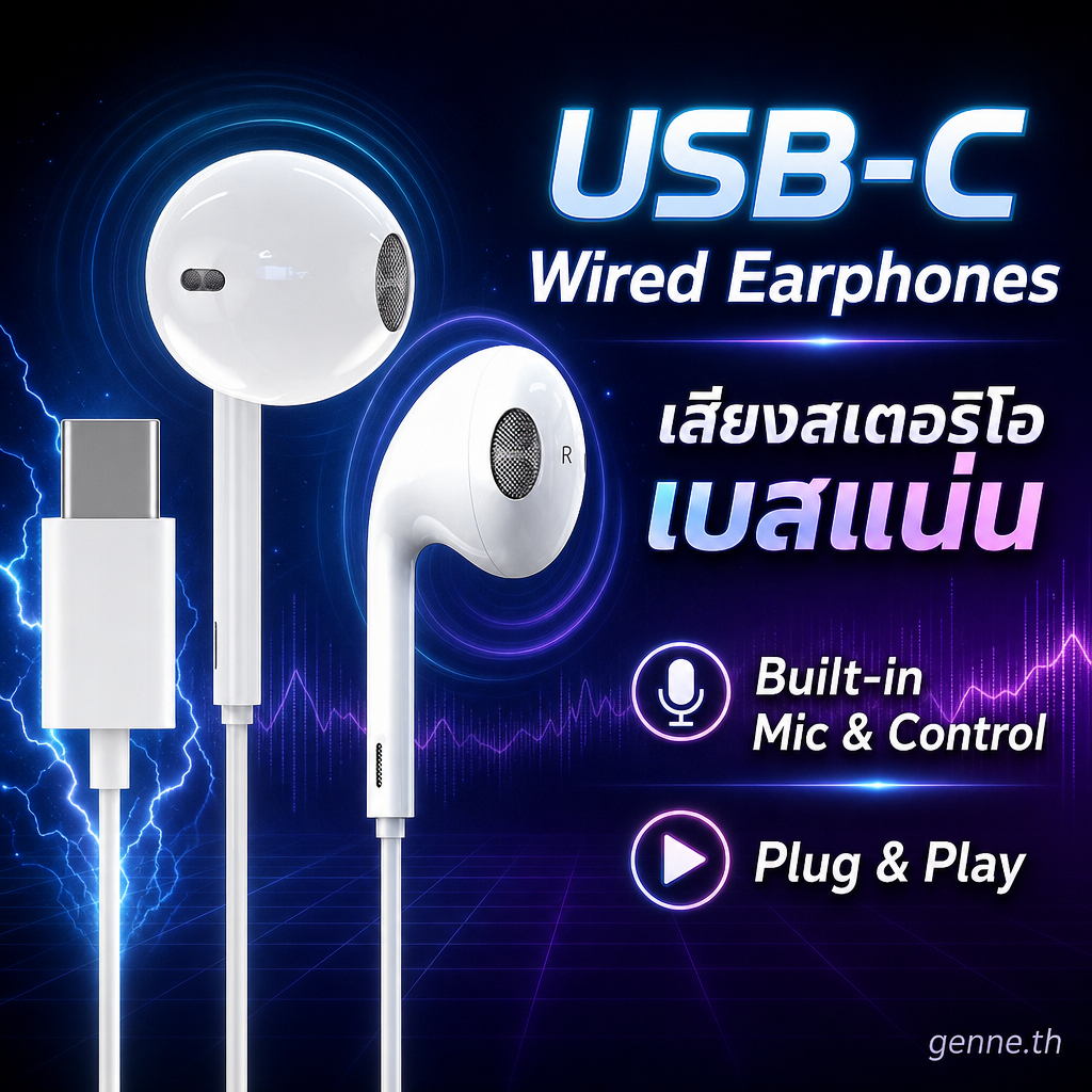 หูฟังมีสาย Type-C สำหรับโทรศัพท์ Android และคอมพิวเตอร์ เสียงสเตอริโอเบสแน่น มีไมโครโฟน ปุ่มควบคุมเพลงรับสาย เหมาะฟังเพลงคุยงานทุกวัน