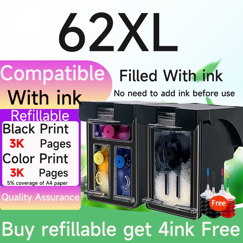 ใช้งานร่วมกับ hp 62xl ตลับหมึก hp62xl hp 62 xl เติม แบบเติมสําหรับ 5643 5644 5646 5660 5661 5663