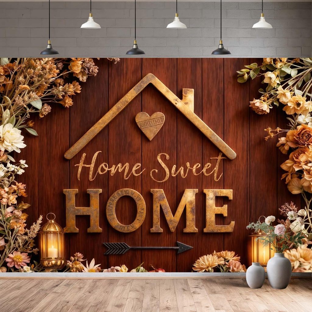 ฉากหลังพิธีขึ้นบ้านใหม่ ป้ายไม้สไตล์รัสติก "Home Sweet Home" สําหรับขึ้นบ้านใหม่ งานเลี้ยงครอบครัว แ