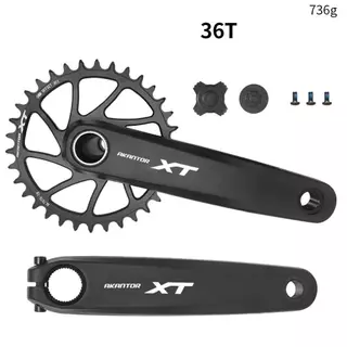 ขาจานรวมจักรยานรุ่น XT ดีไซน์โฮลโลว์ น้ำหนักเบา เทคโนโลยี CNC กัดละเอียด ใบจาน 36T สีดำดำเงา แข็งแรงทนทานสำหรับเสือภูเขา