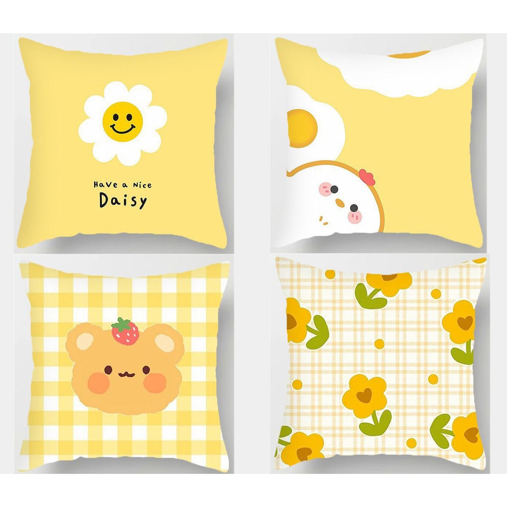 70×70.60×60.50×50.45×45.ปลอกหมอนกันแดดลายดอกไม้หมีสีเหลืองของตกแต่งห้องเด็กโซฟาปลอกหมอนสํานักงานรถ
