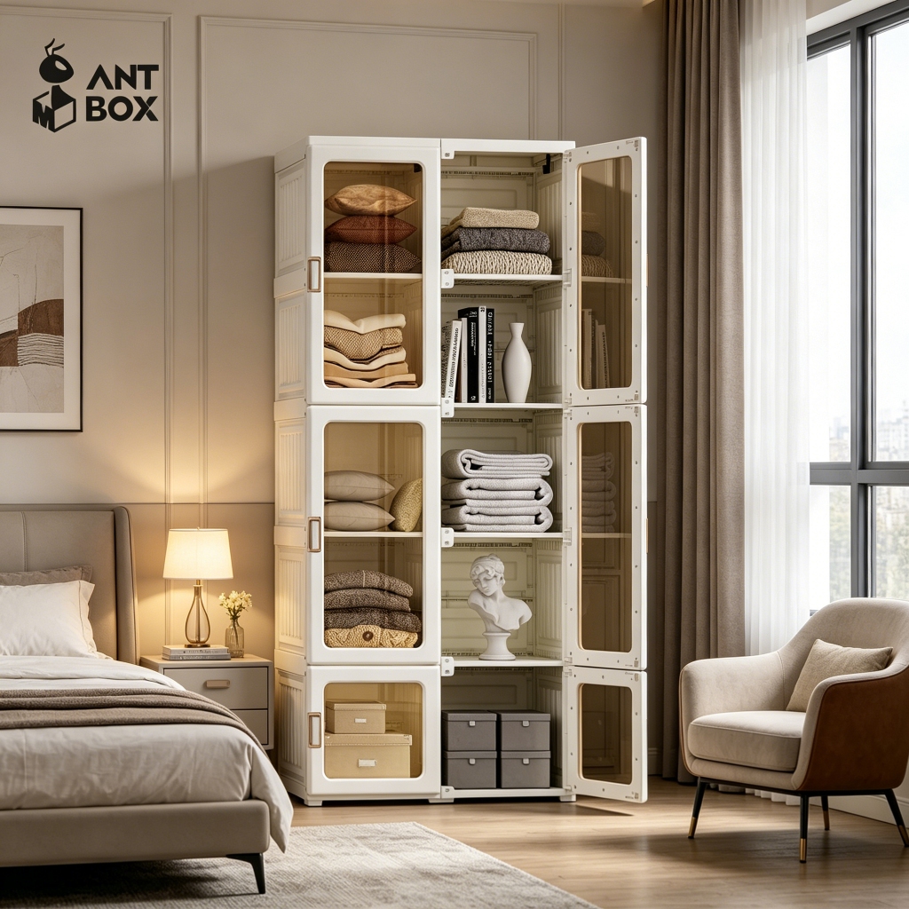 ANTBOX [พร้อมส่ง!! ] ตู้เสื้อผ้า 10 ช่อง 590L ประตูใสโปร่งแสงมองเห็นด้านในได้ สไตล์โมเดิร์น เหมาะกับการแต่งห้องทุกสไตล์