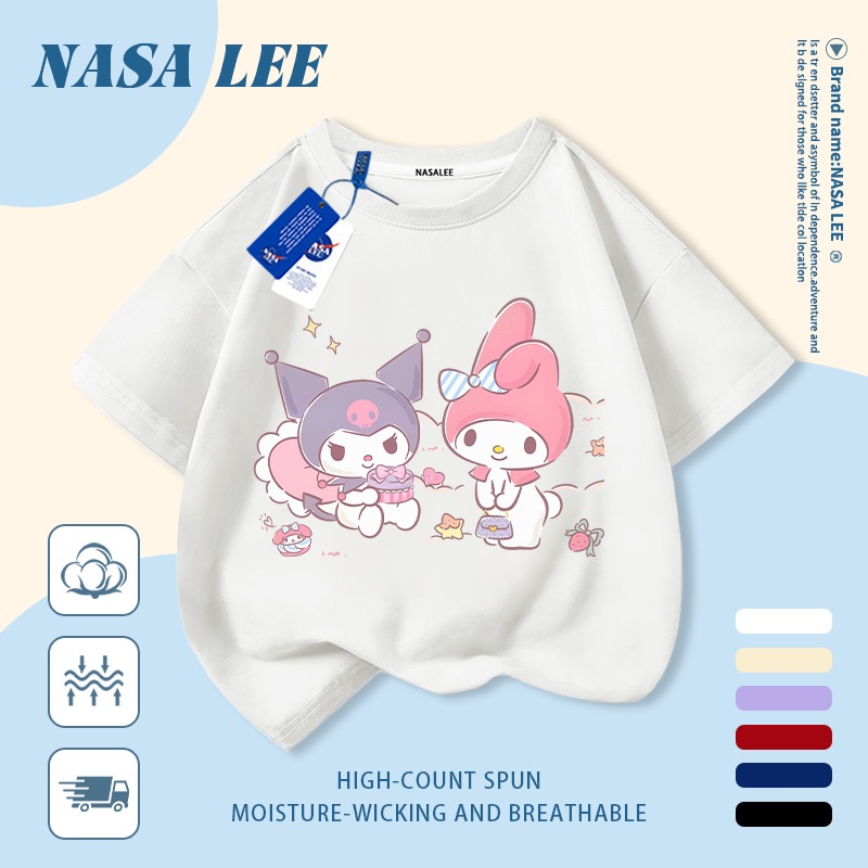 [จัดส่งในวันเดียวกัน] นาซ่า เด็กสีขาวผ้าฝ้ายแท้ระบายอากาศเสื้อยืดการ์ตูนโคลเวอร์อินเทรนด์การพิมพ์ 3-16 ปีชายหญิงลําลองแขนสั