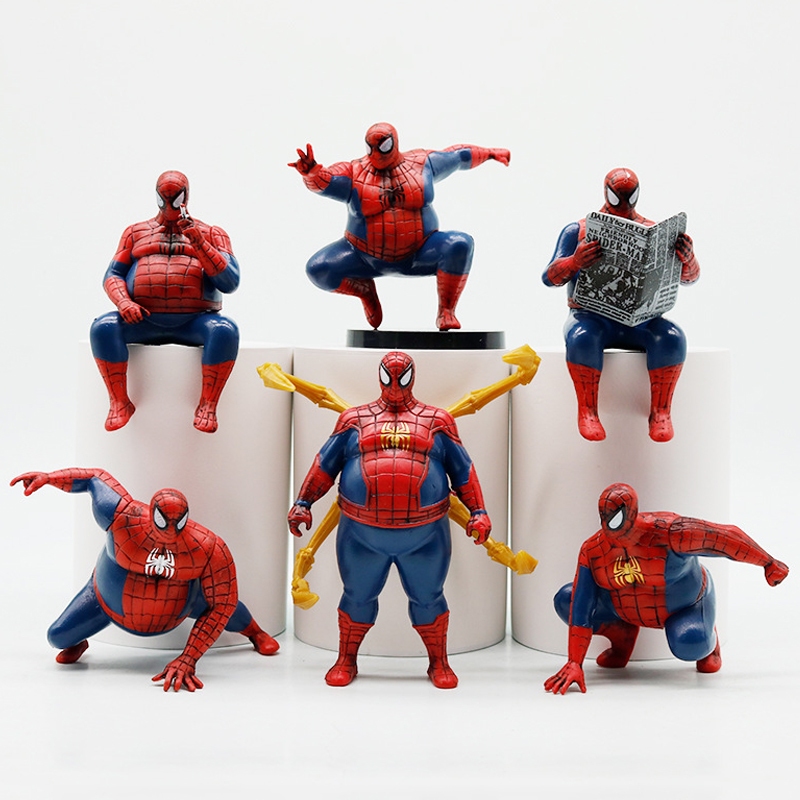6 ชิ้น/เซ็ต 7.5 ซม.อะนิเมะ Avengers Action Figure รุ่นไขมัน Superhero Iron อ่านหนังสือพิมพ์ PVC ตกแต่งรถตุ๊กตาของเล่น