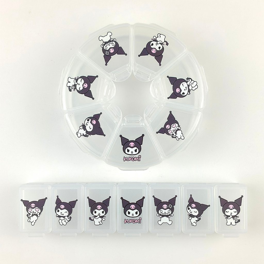 กล่องใส่ยา ญี่ปุ่น Sanrio Kuromi หนึ่งสัปดาห์ 7 วันเดินทางแบบพกพาที่ถอดออกได้ Combinable Sub-Packing ป้องกันฝุ่นมินิน่ารักกล่องเก็บ