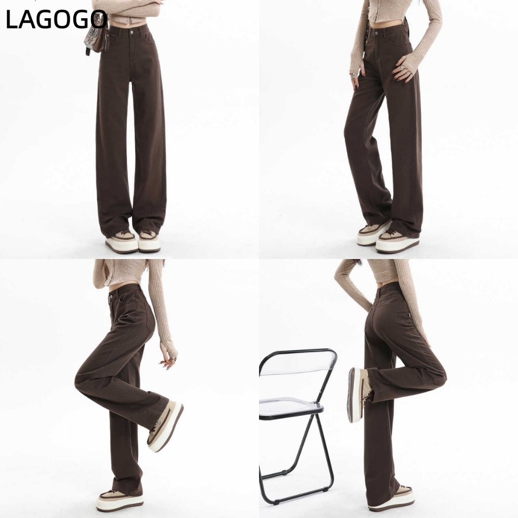Merad สีน้ําตาลกางเกงยีนส์แคบผู้หญิงอเมริกันเอวสูงตรง Slim-fit Slimmer ดูกางเกงชั้น