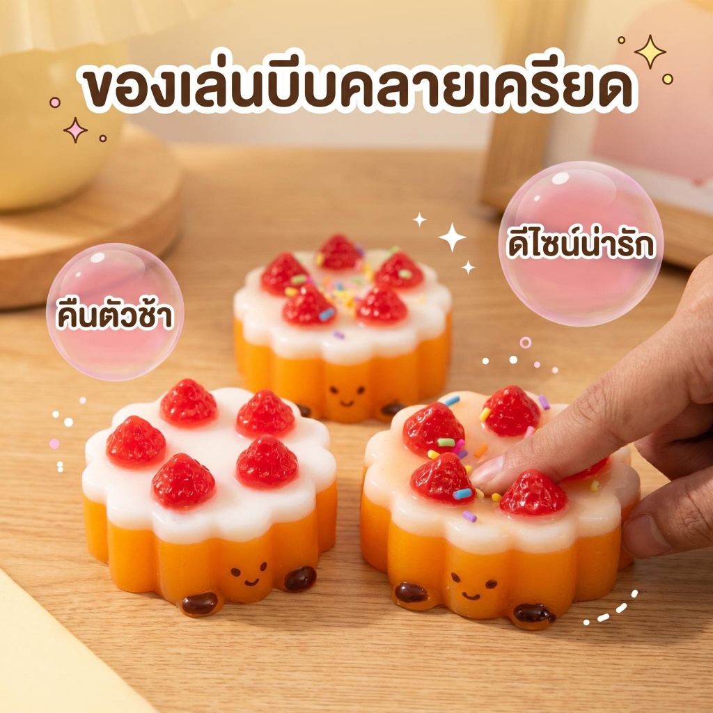 ของเล่นบีบคลายเครียด รสสตรอว์เบอร์รี่ ทาร์ตเค้ก ชนิดเด้งช้า นุ่มมาก ดีไซน์สวยงาม