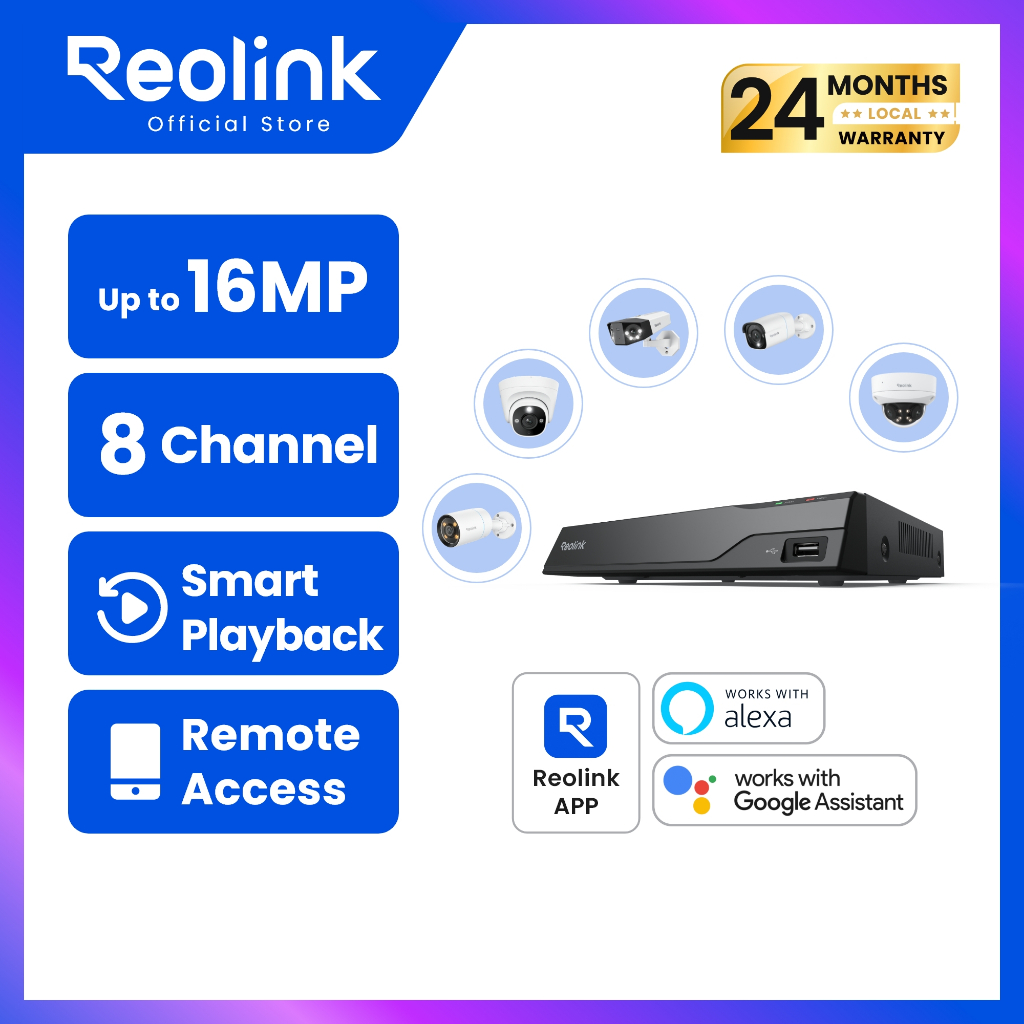 REOLINK RLN8-410 เครื่องบันทึกกล้องวงจรปิด NVR 8CH | พร้อมฮาร์ดดิสก์ 2TB บันทึก 24 ชม. | รองรับกล้อง PoE สูงสุด 16MP