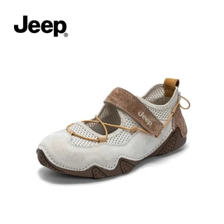 JEEP ของแท้ Breathable Casual Mary Jane รองเท้าผู้หญิง 2024 ฤดูใบไม้ผลิสไตล์ใหม่กลางแจ้ง Soft-Soled รองเท้าส้นแบน