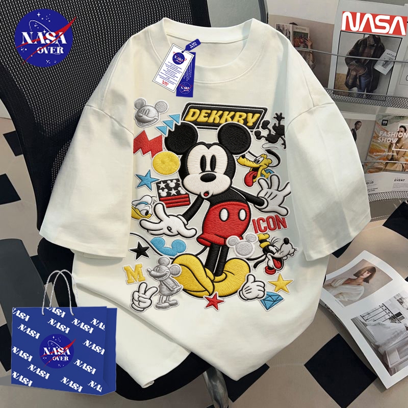 【จัดส่งจากกรุงเทพฯ】🔥NASA ฤดูร้อน ยูนิเซ็กส์ แขนสั้น oversized street style ลายหนูการ์ตูนสไตล์ปัก 🐭แฟชั่น คอกลม เสื้อYG4583