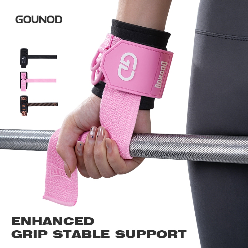 GOUNTOD สายรัดยกกันลื่นพร้อมที่รองข้อมือสําหรับยิม, Deadlift & Weightlift