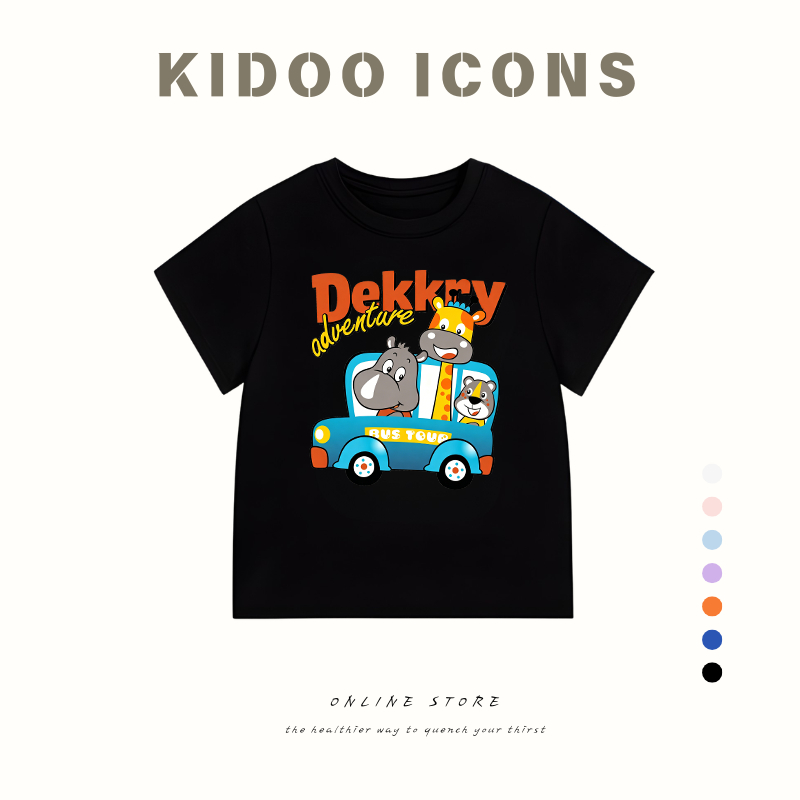 ✨จัดส่งตลอด 24 ชั่วโมง✨ KIDOO ICONS สินค้าใหม่ปี 2026! เสื้อยืดแขนสั้นเด็ก นุ่มสบายใส่ ผ้าฝ้ายแท้ 100% เสื้อยืดลายการ์ตูนรถยนต์#A01+5623