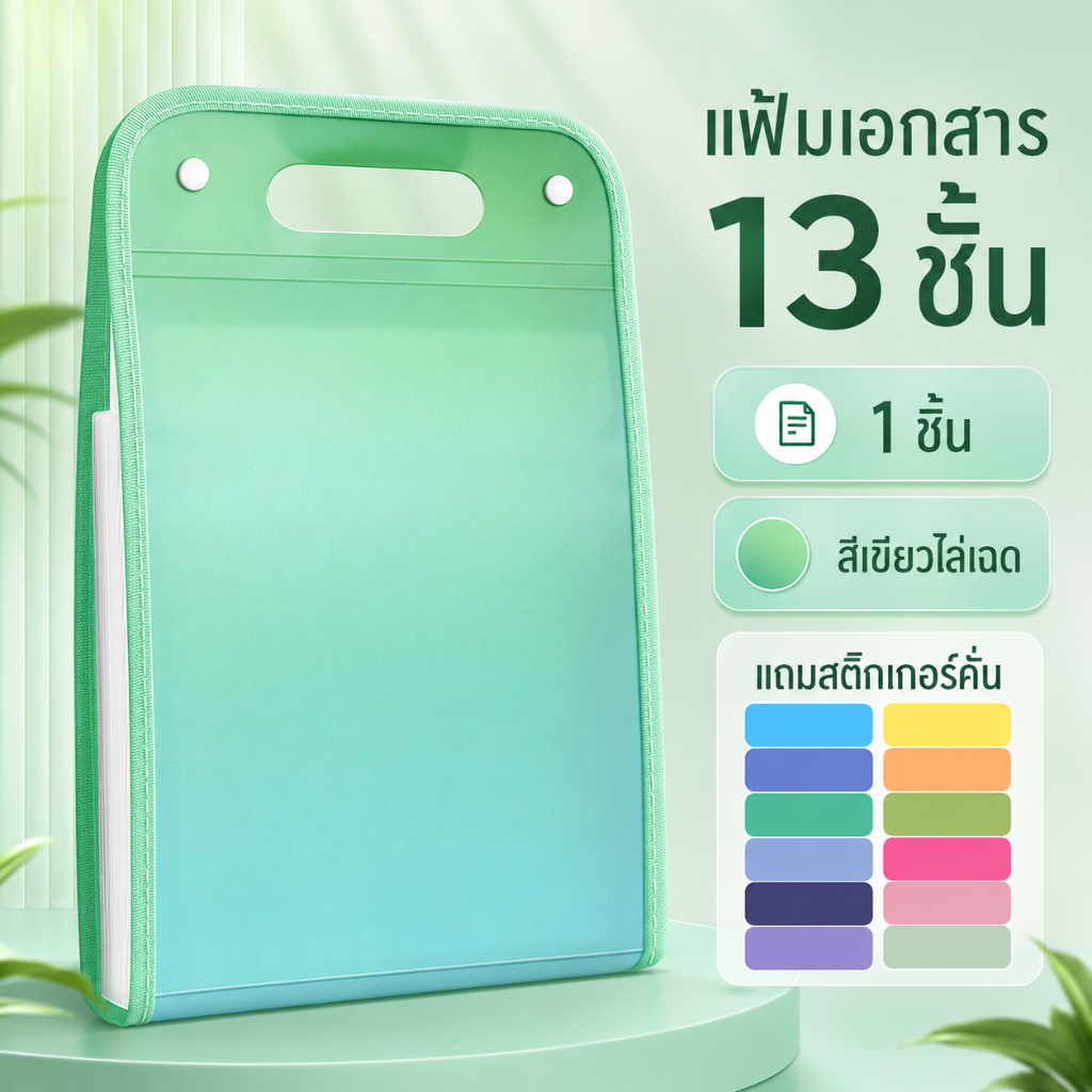 แฟ้มเอกสาร A4 แฟ้มขยาย 13 ช่อง วัสดุ PP ทนทาน ช่องโปร่งแสง เก็บข้อสอบ เอกสาร สำหรับนักเรียน สำนักงาน A00096