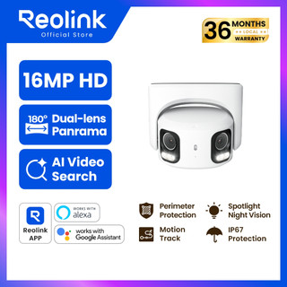 REOLINK กล้องเลนส์คู่ 16MP/8MP 4K พาสนามาร 180° คมชัดกลางคืน ตรวจจับ AI โต้ตอบได้ PoE (RP-PCT16MD/8MD)