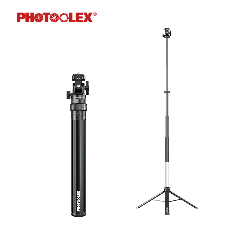 PHOTOOLEX ไม้เซลฟี่แบบพกพาขาตั้งกล้อง Combo 7 ปรับความสูงอัตโนมัติเปิด 360° การหมุน 5กก. 43ซม