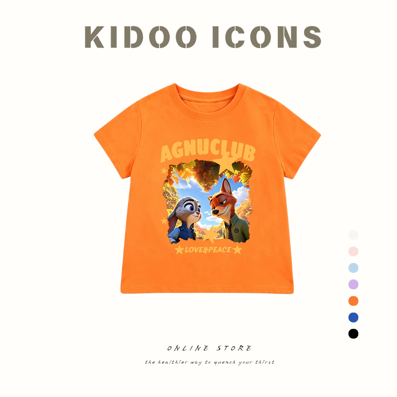 KIDOO ICONS เสื้อยืดเด็กคอกลม ผ้าฝ้าย 100% ลายการ์ตูนซูโทเปีย ดีไซน์น่ารัก แขนสั้น สไตล์เกาหลี รุ่น #A01+5460