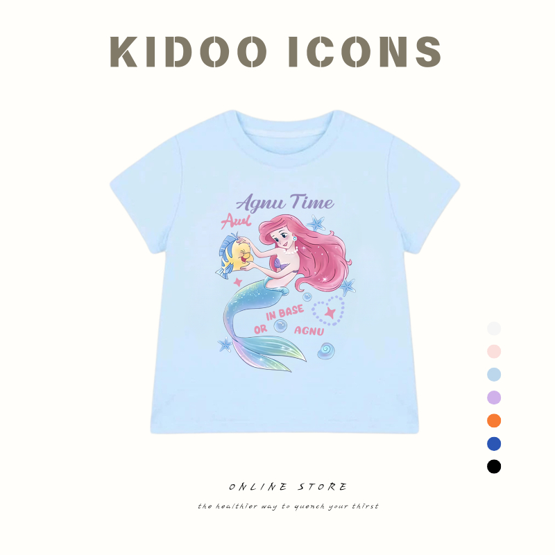 ✨จัดส่งตลอด 24 ชั่วโมง✨ KIDOO ICONS เสื้อยืดเด็กแขนสั้น ผ้า cotton 100% เสื้อเด็กผู้หญิง ลายการ์ตูนเงือก นุ่มสบาย ระบายอากาศดี คุณภาพดี#A01+307