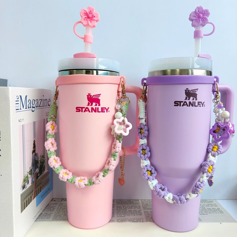 สายคล้องคอดอกไม้ถักสําหรับขวด 6-10 ซม. เส้นผ่านศูนย์กลางเหมาะสําหรับ Stanley Owala 16oz/24oz/32oz
