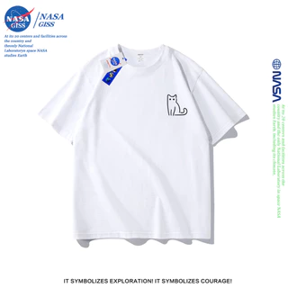 NASA เสื้อยืดชายหญิงแขนสั้น สไตล์มินิมอล summer แมว พิมพ์ลาย t-shirt แบบหลวม คอกลม ยับยากไม่ต้องรีด