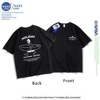 NASA เสื้อยืดชายหญิงแขนสั้น สไตล์ลำลอง summer ท่องวันหยุด พิมพ์ลาย t-shirt แบบหลวม คอกลม ยับยากไม่ต้องรีด