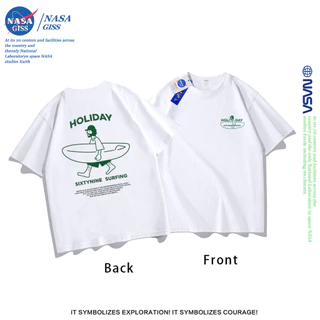 NASA เสื้อยืดชายหญิงแขนสั้น สไตล์ลำลอง summer ท่องวันหยุด พิมพ์ลาย t-shirt แบบหลวม คอกลม ยับยากไม่ต้องรีด