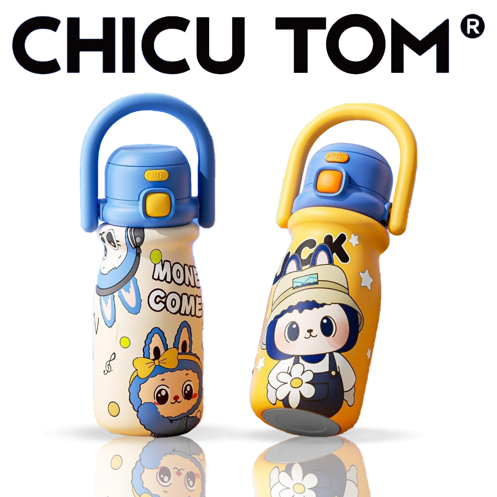 ซื้อ 2 แถม 1 ฟรีCHICUTOM500ml/17ozสแตนเลส316เคลือบเซรามิกฝาดูด2ทางลายน่ารักหูหิ้วทนทานกันรั่วเก็บความเย็นนาน8ชม.ฐานกันลื่นซิลิโคนแก้วน้ำเก็บความเย็น保温杯拉布布
