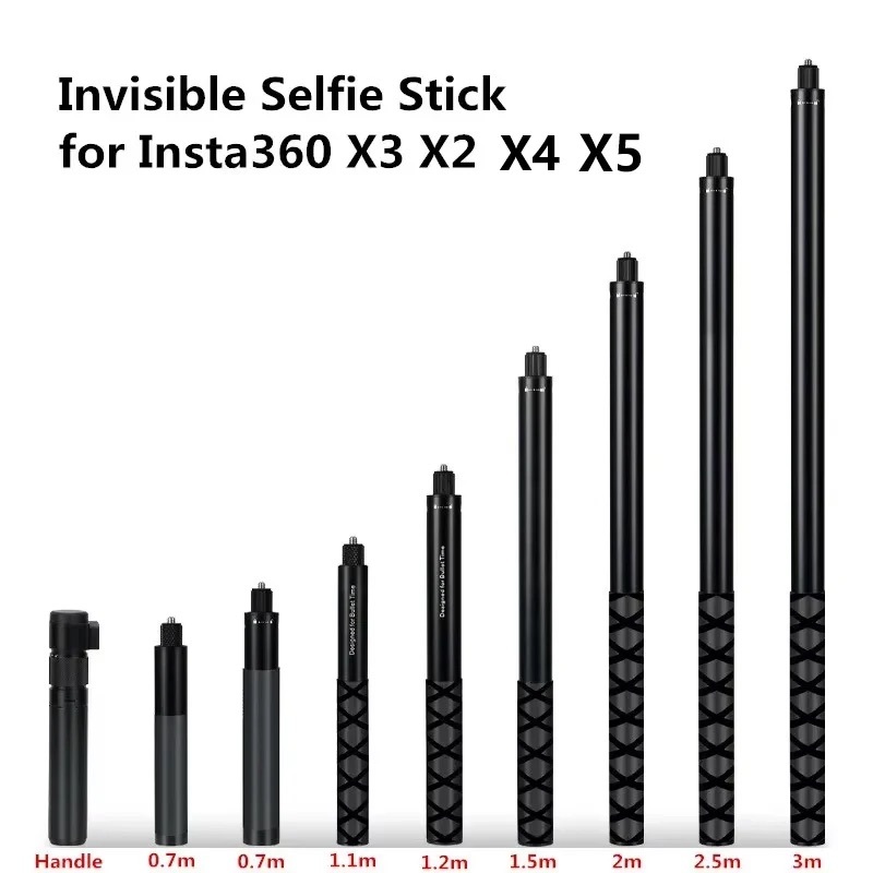 2026 ใหม่ 1.2M 2M 3M ไม้เซลฟี่ที่มองไม่เห็นสําหรับ Insta360 X5 X4 one X3 X2 oners oner Selfie Stick Bullet Time Bundle Handle สําหรับ Insta360 Panoramic กล้องอุปกรณ์เสริม DJI