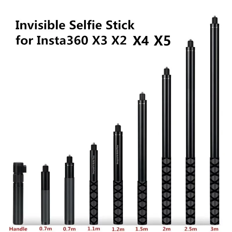 2026 ใหม่ 1.2M 2M 3M ไม้เซลฟี่ที่มองไม่เห็นสําหรับ Insta360 X5 X4 one X3 X2 oners oner Selfie Stick Bullet Time Bundle Handle สําหรับ Insta360 Panoramic กล้องอุปกรณ์เสริม DJI