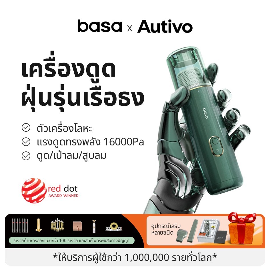BASA เครื่องดูดฝุ่นในรถยนต์ไร้สาย 16000Pa พลังดูดอลูมิเนียมอัลลอยด์ VC-M1