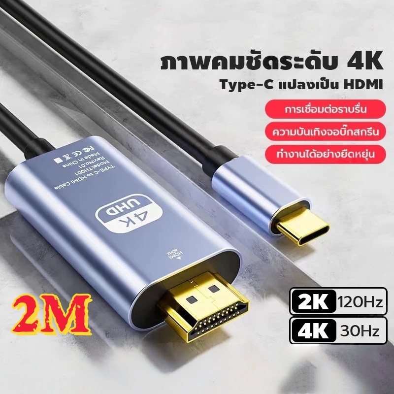 สายเคเบิลหน้าจอ HD Type C เป็น HDMI4K30Hz ความยาว 1/2/3 ม. USB-C เป็น HDMI เหมาะสําหรับคอมพิวเตอร์แล