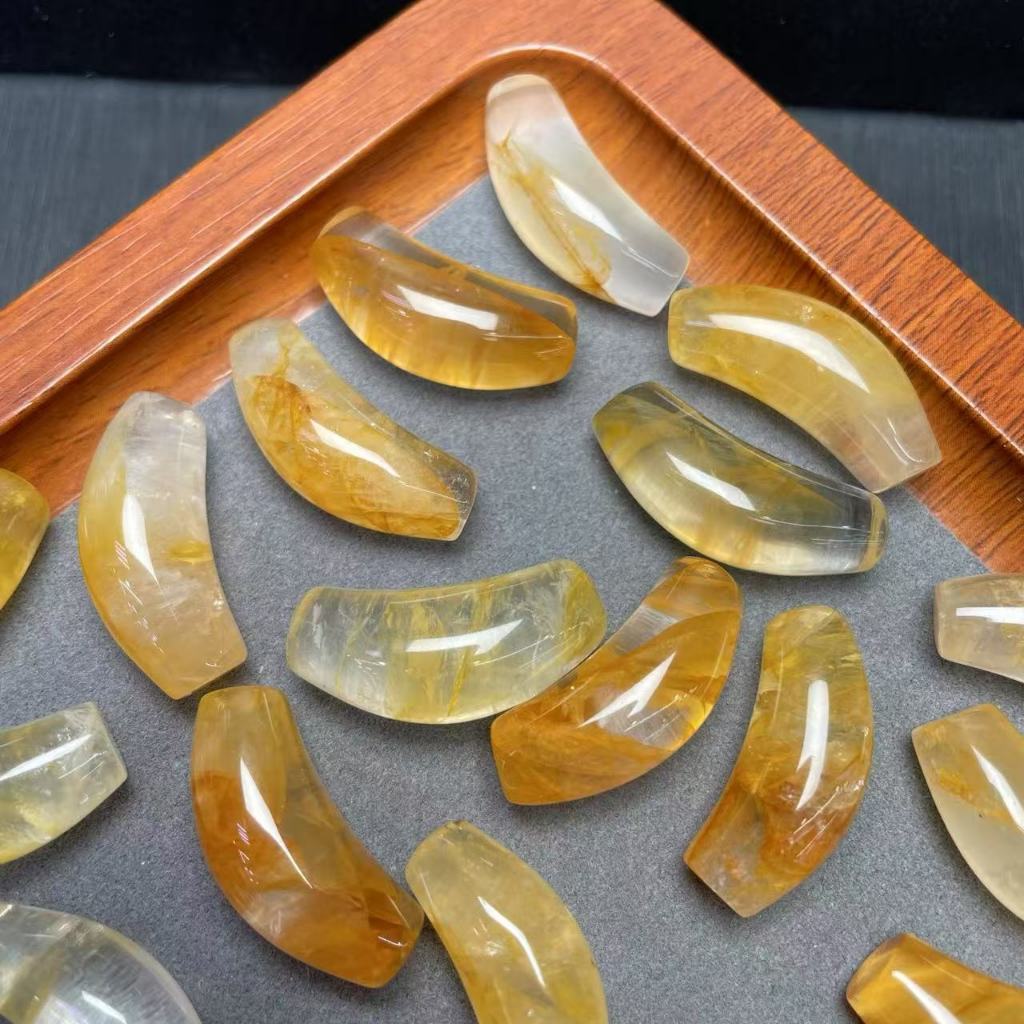 ธรรมชาติสีเหลืองกาวดอกไม้ข้อศอกประมาณ 25 มม. Through Hole แกะสลักชิ้นคริสตัล Hand-Made เครื่องประดับ diy อุปกรณ์เสริม Simple All-Match ของขวัญ