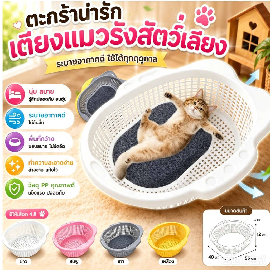 【พร้อมส่งทันใจ】ตะกร้าผักแมวครอก ที่นอนแมว   ระบายอากาศ ทำความสะอาดง่าย สำหรับแมว