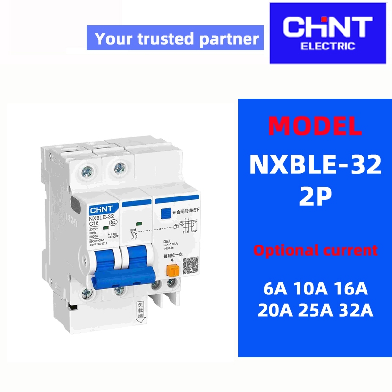 CHINT NXBLE-32 1P 2P 3P 4P C 10A 16A 20A 25A 32A Miniature Circuit Breaker ( 30mA) กันไฟรั่ว MCB