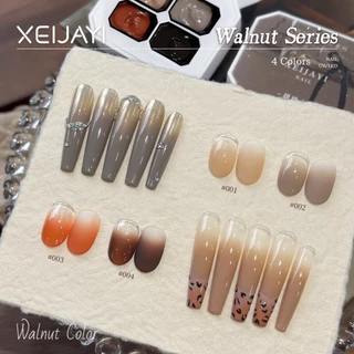 XEIJAYI-Caramel Orange Red Gradient Gel Nail Polish ชุด 4 สี เหมาะสำหรับใช้ในชีวิตประจำวัน