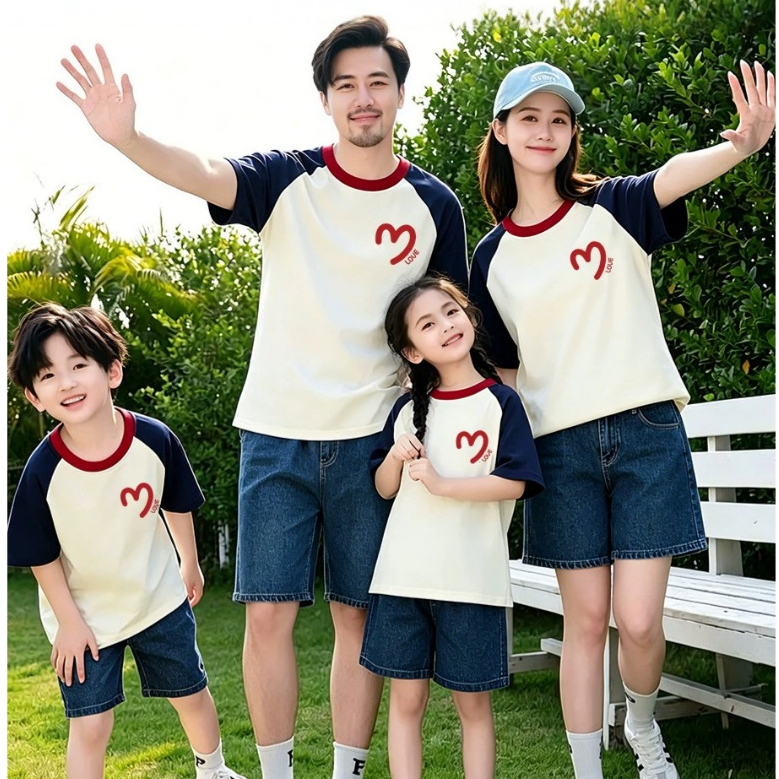 ครอบครัวจับคู่ชุดผ้าฝ้าย Raglan เสื้อยืดผู้หญิงเสื้อชุดคู่เสื้อผ้าเด็ก Romper วันเกิด ราคาถูก Shopee Lazada