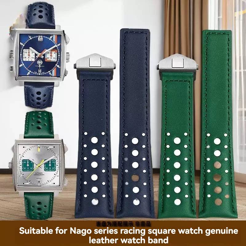 เหมาะสําหรับ TAG Heuer TAG Heuer Monaco Series สายคล้อง Bay Oil Joint CBL2115 สีเขียวสายนาฬิกาหนังแท