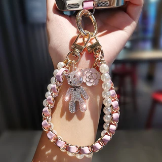 น่ารักๆจี้ห้อยหนังมุกเย็บโทรศัพท์ รุนแรง หมี phone charm สายห้อยโทรศัพท์ ที่ห้อยสายคล้องคอโทรศัพท์ พวงกุญแจสายรัดข้อมือ