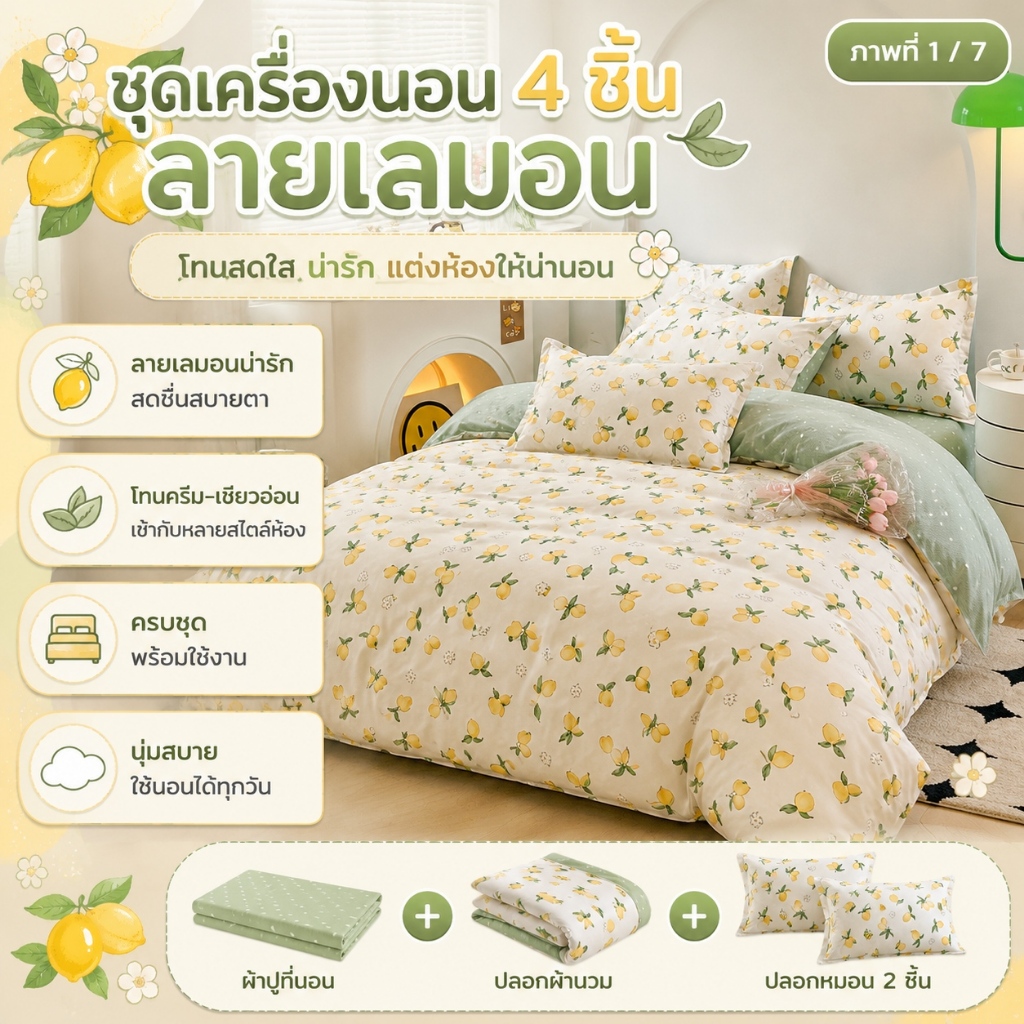 ชุดผ้าปูแบบเรียบ 4 ชิ้น พร้อมส่ง ปลอกผ้านวม + ปลอกหมอน 2 ใบ ชุดเครื่องนอน ลายสวย ราคาคุ้มค่า