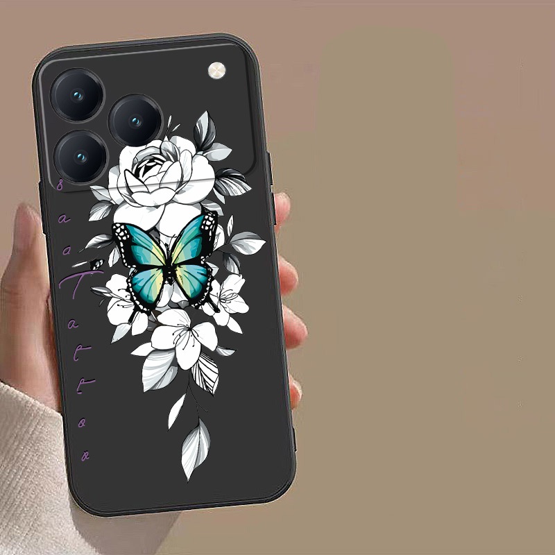 TECNO Spark 50 4G spark50 Case Beauty Flower Case Blue Butterfly Case Liquid Silicon Cover