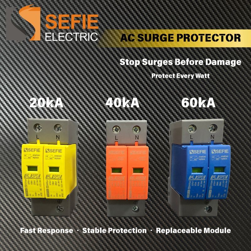 SEFIE AC Surge Protector 2P SPD Type 2 275V 20kA 40kA 60kA อุปกรณ์ป้องกันฟ้าผ่า