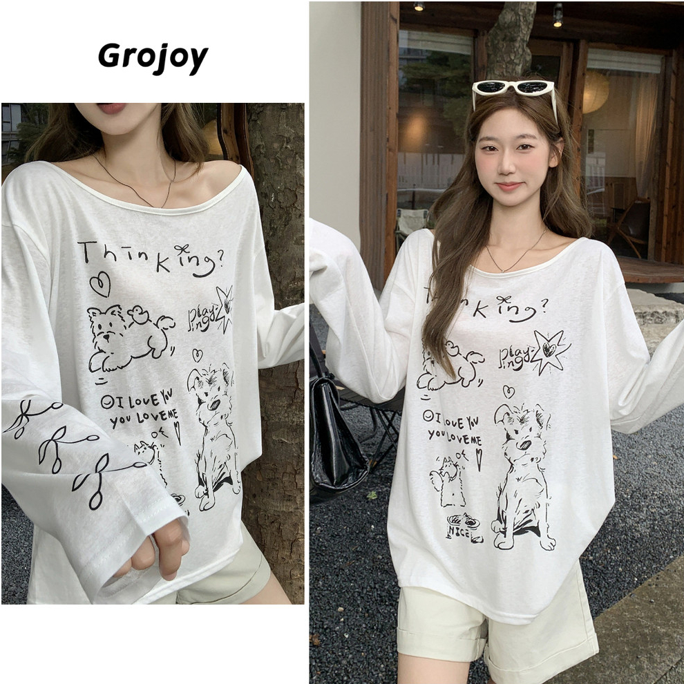 (คลังสินค้าพร้อม) เสื้อกันแดดความรู้สึกดีไซน์พิมพ์ลายสไตล์เกาหลีสําหรับผู้หญิง [Grojoy] GL0023#