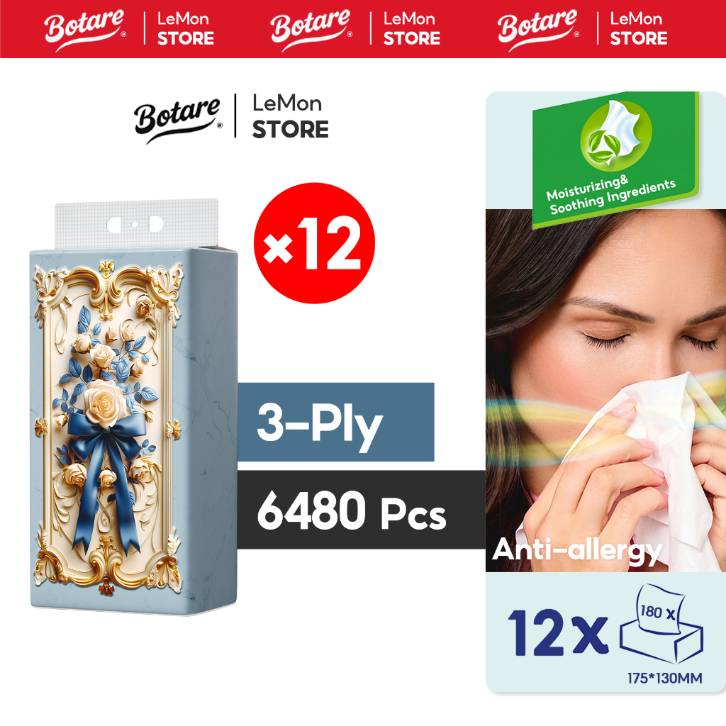 【12 ห่อ】Botare® Air-Cushion™ กระดาษทิชชู่แขวนหนานุ่ม 4 ชั้น ทิชชู่เด็ก ทิชชู่คุ้มค่า เยื่อไม้FSC ซึมซับได้ดี สำหรับภูมิแพ้ 175*155มม. 3840แผ่น แขวนผนัง hang tissue GB/T20808