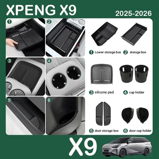 เหมาะสำหรับ 2025 2026 XPENG X9 กล่องเก็บของควบคุมส่วนกลางที่วางแก้วประตูดัดแปลงกล่องเก็บของที่เท้าแขนกล่องเก็บไร้สายชาร์จแผ่นป้องกันภายในรถยนต์การปรับเปลี่ยนอุปกรณ์เสริม