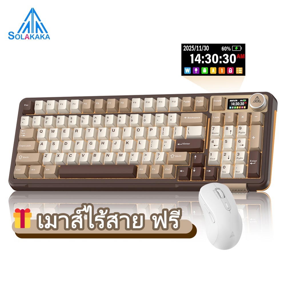 SOLAKAKA A99PRO คีย์บอร์ดแบบกลไก 97 คีย์บลูทูธ/2.4G/หน้าจอ LCD แบบมีสาย RGB 8000mAh คีย์บอร์ดไร้สายสําหรับเล่นเกมสํานักงาน