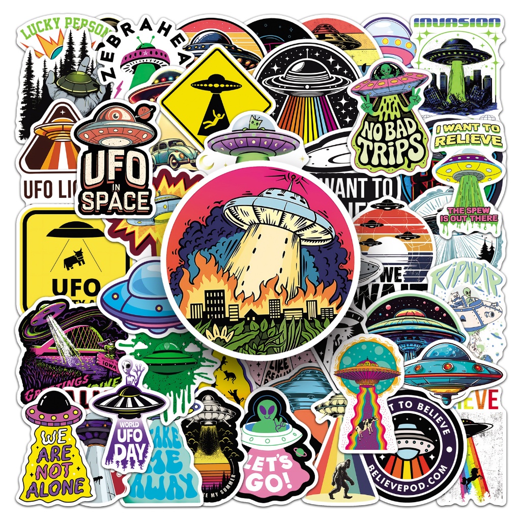 50ชิ้น ‌UFO Theme สติกเกอร์กันน้ําสําหรับ Tumbler แล็ปท็อปเคสโทรศัพท์รถสติกเกอร์ Graffiti Creative DIY