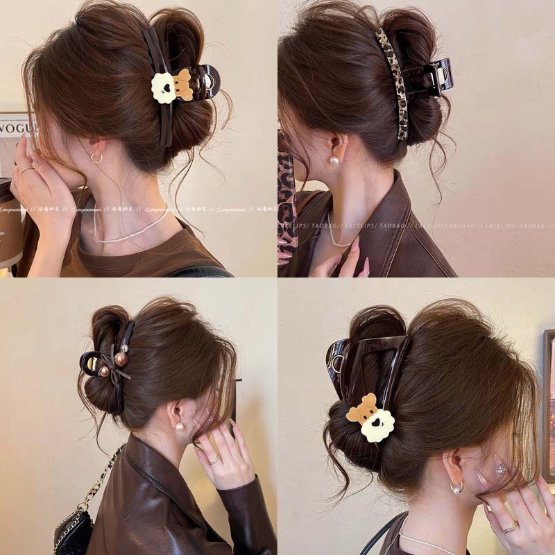 น่ารักเคราลูกสุนัขช็อคโกแลตสีน้ําตาลคว้าคลิปหญิงกลับหัวที่ดีงามผมฉลามคลิปอุปกรณ์ผมสามเหลี่ยมกิ๊บ