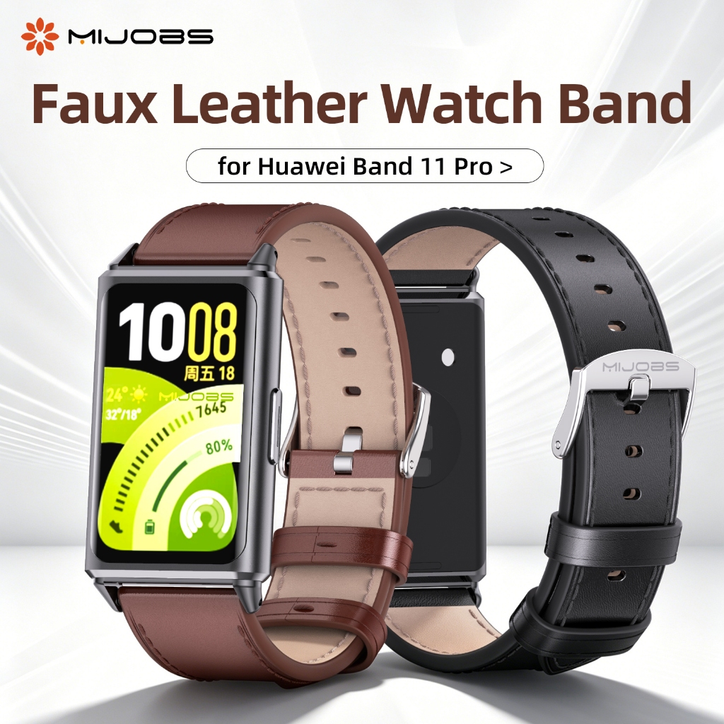 MIJOBS สายหนัง ขนาด 20 มม. สำหรับ Huawei Band 11 Pro พร้อมหัวต่อโลหะแบบปลดเร็ว สำหรับ Huawei Band 11 Pro NFC สำหรับผู้ชายและผู้หญิง