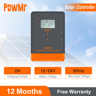 PowMr MPPT คอนโทรลเลอร์ชาร์จพลังงานแสงอาทิตย์ 20A/30A/40A Auto 12 V/24 V PV Max 60Voc/75Voc/100Voc จอแสดงผล LCD Dual USB เอาต์พุต Solar Regulator สําหรับรถบ้าน RV Off Grid ระบบ Lo
