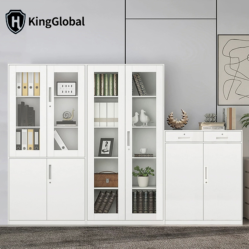 KING GLOBAL ตู้เก็บเอกสาร 5ชั้น สีขาว พร้อมประตูกระจกโปร่งใสและล็อคนิรภัย ใช้เป็นตู้ล๊อกเกอร์ได้หลายชั้น