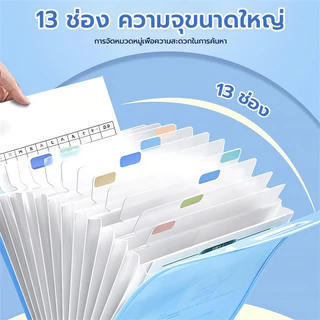 กระเป๋าแฟ้ม แฟ้มเอกสาร A4 ความจุขนาดใหญ่แฟ้มกระเป๋าแบบ มีหูหิ้ว กระเป๋า 13 ช่อง สําหรับใส่จัดเก็บเอกสาร น่ารักๆ